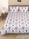 Grey & White Ethnic Motifs PATTERNED 220 TC QUEEN BEDSHEET WITH 2 PILLOW COVERS