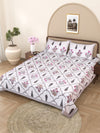 Grey & White Ethnic Motifs PATTERNED 220 TC QUEEN BEDSHEET WITH 2 PILLOW COVERS