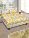 Beige Floral PATTERNED 144 TC QUEEN BEDSHEET WITH 2 PILLOW COVERS