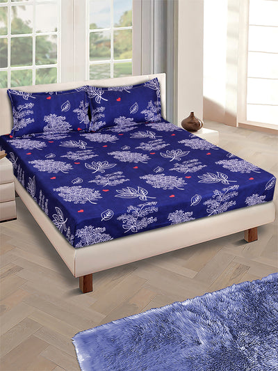 Navy Blue Floral PATTERNED 144 TC QUEEN BEDSHEET WITH 2 PILLOW COVERS