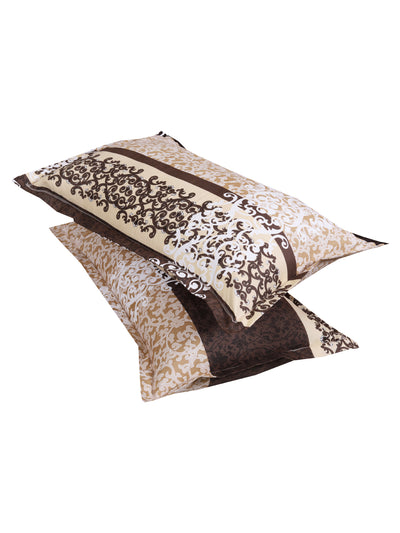 Beige & Brown Ethnic Motifs PATTERNED 144 TC QUEEN BEDSHEET WITH 2 PILLOW COVERS