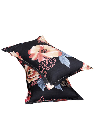 Black Floral PATTERNED 144 TC QUEEN BEDSHEET WITH 2 PILLOW COVERS