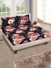 Black Floral PATTERNED 144 TC QUEEN BEDSHEET WITH 2 PILLOW COVERS