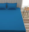 Blue Solid PATTERNED 150 TC QUEEN BEDSHEET WITH 2 PILLOW COVERS