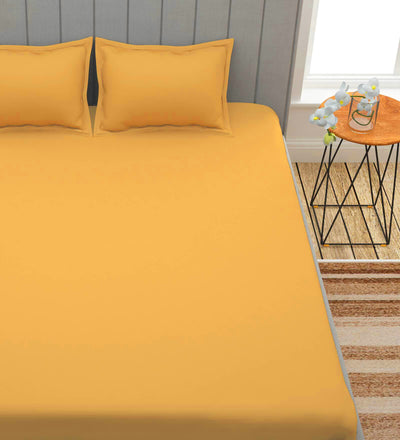 Yellow Solid PATTERNED 150 TC QUEEN BEDSHEET WITH 2 PILLOW COVERS