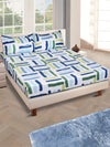 Blue & Green Geometric Patterned 210 TC Queen Bedsheet with 2 Pillow Covers