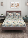 Beige Floral Patterned 210 TC Queen Bedsheet with 2 Pillow Covers