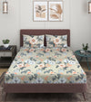 Beige Floral Patterned 210 TC Queen Bedsheet with 2 Pillow Covers