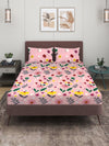 Peach-Coloured & White Floral 144 TC Queen Bedsheet with 2 Pillow Covers