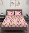 Peach-Coloured & White Floral 144 TC Queen Bedsheet with 2 Pillow Covers