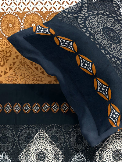 MULTICOLOR ETHNIC MOTIFS PATTERNED 144 TC QUEEN BEDSHEET WITH 2 PILLOW COVERS