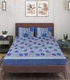 144 TC Blue Double Bedsheet with 2 Pillow Covers