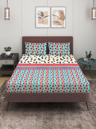 144 TC Multicolor Double Bedsheet with 2 Pillow Covers