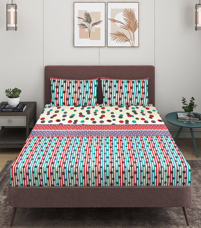 144 TC Multicolor Double Bedsheet with 2 Pillow Covers