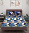 144 TC Blue & Beige Double Bedsheet with 2 Pillow Covers