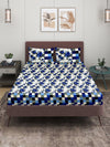 144 TC White & Blue Double Bedsheet with 2 Pillow Covers