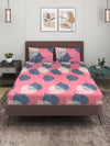 Pink & Blue Floral Patterned 144 TC Queen Bedsheet with 2 Pillow Covers