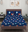 Blue Floral Patterned 144 TC Queen Bedsheet with 2 Pillow Covers