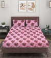 Pink Floral Patterned 144 TC Queen Bedsheet with 2 Pillow Covers