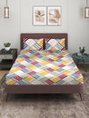 Multicolor Geometric Patterned 144 TC Queen Bedsheet with 2 Pillow Covers