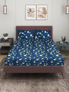 Blue Floral Patterned 144 TC Queen Bedsheet with 2 Pillow Covers