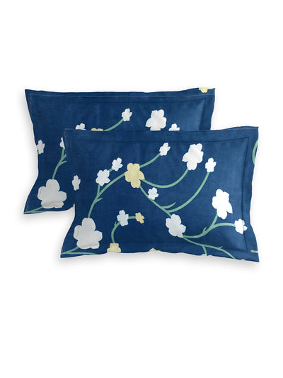 Blue Floral Patterned 144 TC Queen Bedsheet with 2 Pillow Covers