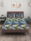 Grey Floral Patterned 144 TC Queen Bedsheet with 2 Pillow Covers