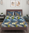 Grey Floral Patterned 144 TC Queen Bedsheet with 2 Pillow Covers