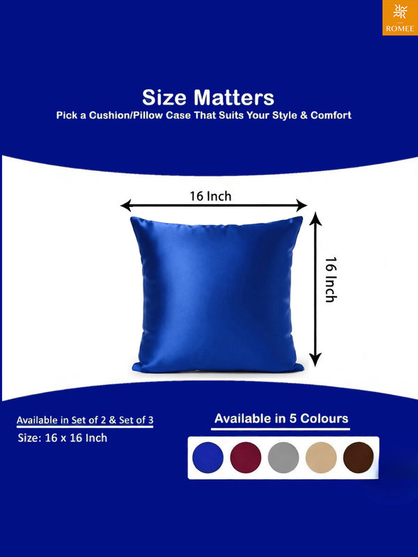 Royal Blue Set of 5 Plain Patterned Satin Square Reversible Cushion Covers
