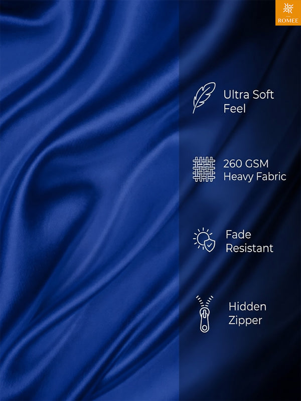 Royal Blue Set of 5 Plain Patterned Satin Square Reversible Cushion Covers