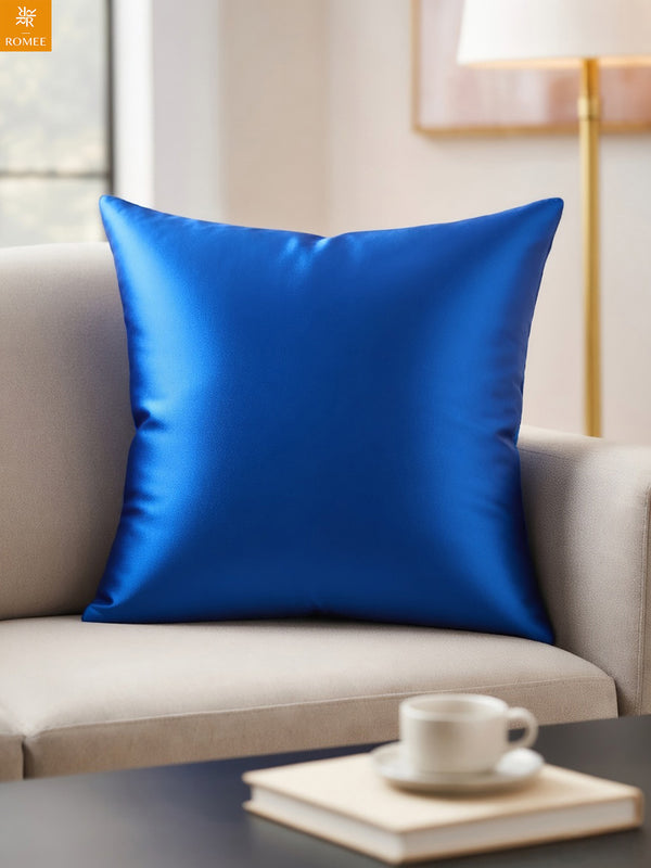 Royal Blue Set of 5 Plain Patterned Satin Square Reversible Cushion Covers