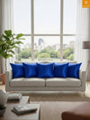 Royal Blue Set of 5 Plain Patterned Satin Square Reversible Cushion Covers