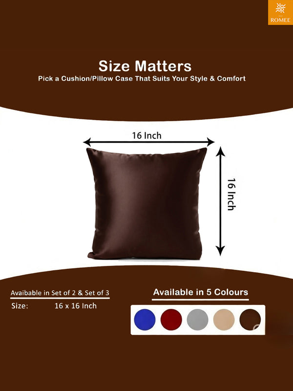 Brown Set of 5 Plain Patterned Satin Square Reversible Cushion Covers