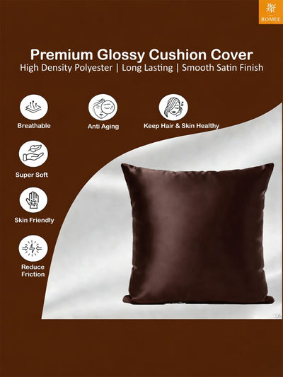 Brown Set of 5 Plain Patterned Satin Square Reversible Cushion Covers