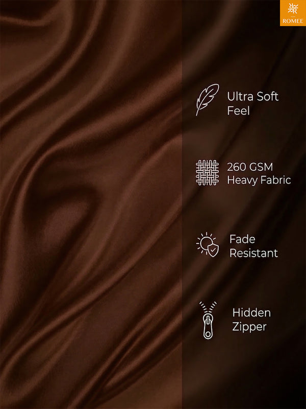 Brown Set of 5 Plain Patterned Satin Square Reversible Cushion Covers