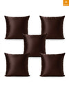 Brown Set of 5 Plain Patterned Satin Square Reversible Cushion Covers