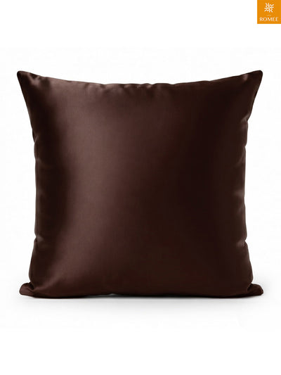 Brown Set of 5 Plain Patterned Satin Square Reversible Cushion Covers
