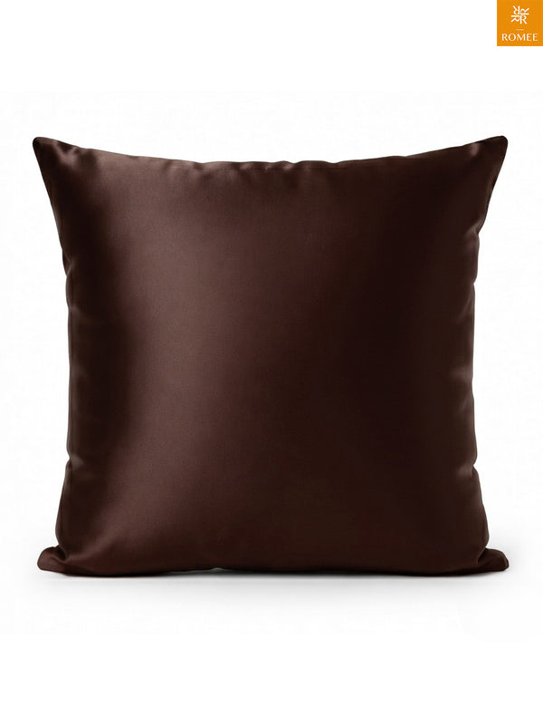 Brown Set of 5 Plain Patterned Satin Square Reversible Cushion Covers