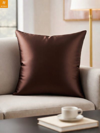 Brown Set of 5 Plain Patterned Satin Square Reversible Cushion Covers