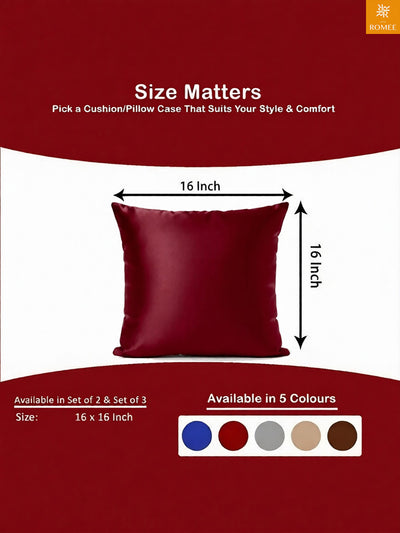 Maroon Set of 5 Plain Patterned Satin Square Reversible Cushion Covers