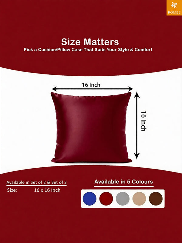 Maroon Set of 5 Plain Patterned Satin Square Reversible Cushion Covers