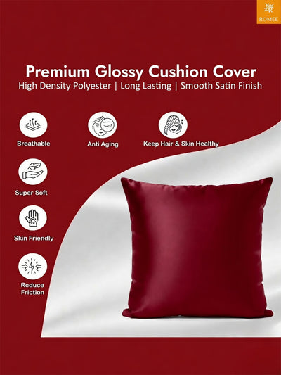Maroon Set of 5 Plain Patterned Satin Square Reversible Cushion Covers
