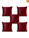 Maroon Set of 5 Plain Patterned Satin Square Reversible Cushion Covers