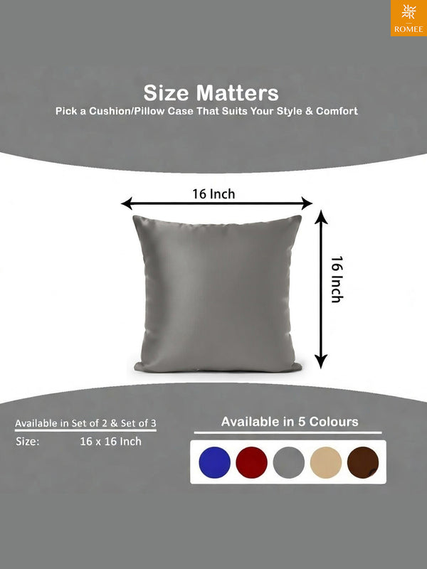 Grey Set of 5 Plain Patterned Satin Square Reversible Cushion Covers