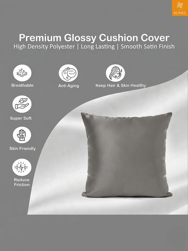 Grey Set of 5 Plain Patterned Satin Square Reversible Cushion Covers