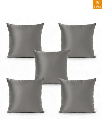 Grey Set of 5 Plain Patterned Satin Square Reversible Cushion Covers