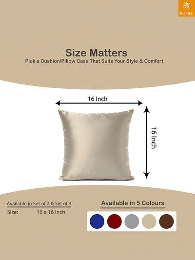 Beige Set of 5 Plain Patterned Satin Square Reversible Cushion Covers