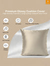Beige Set of 5 Plain Patterned Satin Square Reversible Cushion Covers