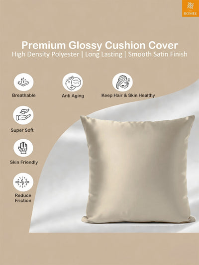 Beige Set of 5 Plain Patterned Satin Square Reversible Cushion Covers