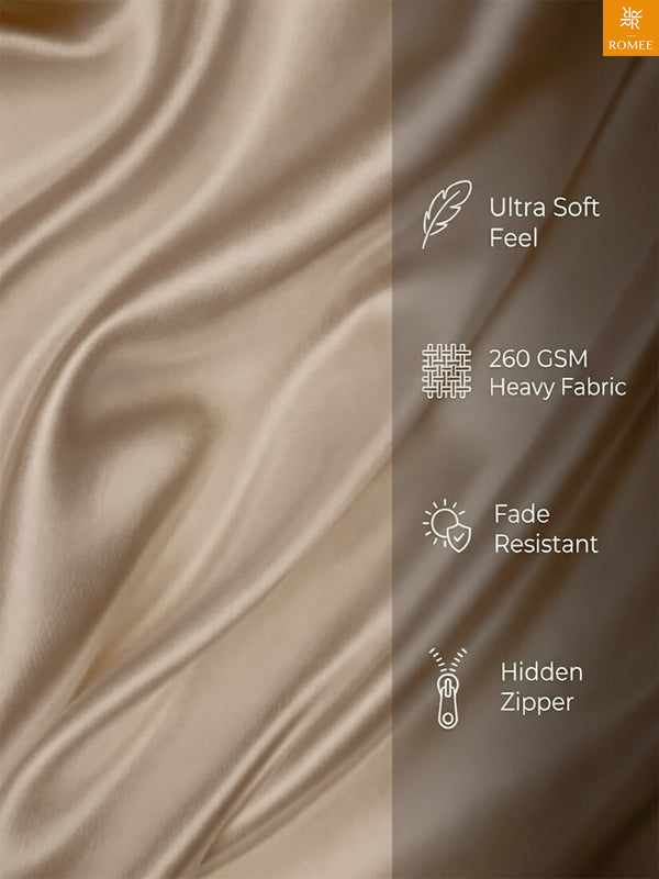 Beige Set of 5 Plain Patterned Satin Square Reversible Cushion Covers
